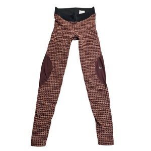 Nike Pro HyperWarm Leggings Womens S Burgundy Brown Diamond Textured 933305-652